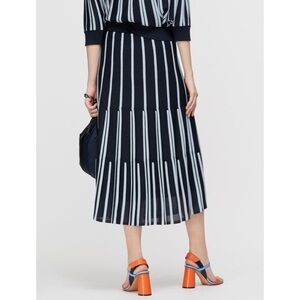 $497 NWT Max & Co. Prato Striped Navy Blue Knit Ribbing Tiered Midi Skirt XS